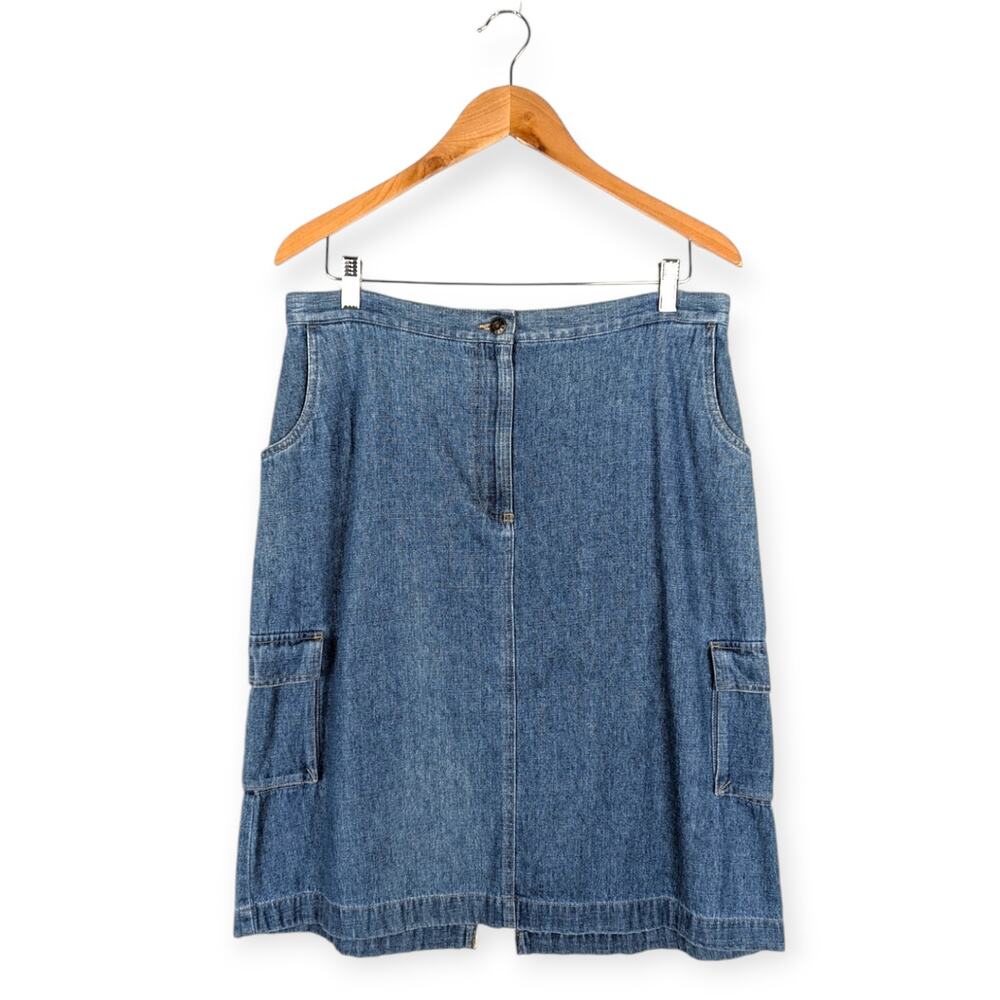 Vtg Crazy‎ Horse Denim Cotton Cargo Midi Skirt Size 14 Y2K 90s Utility Preppy